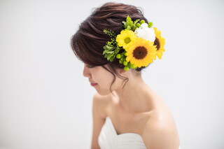 生花ヘッドピース【ひまわりとナチュラルグリーン】