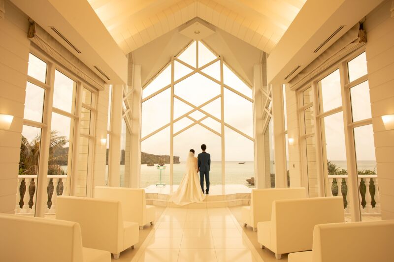 サンセット風のチャペル撮影