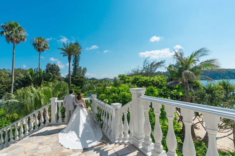 海の横に佇む鮮やかなグリーン