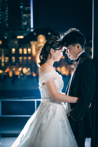 The oneday photo wedding_夜の東京駅周辺ロケ(和田倉門や明治安田生命前で夜景撮影)