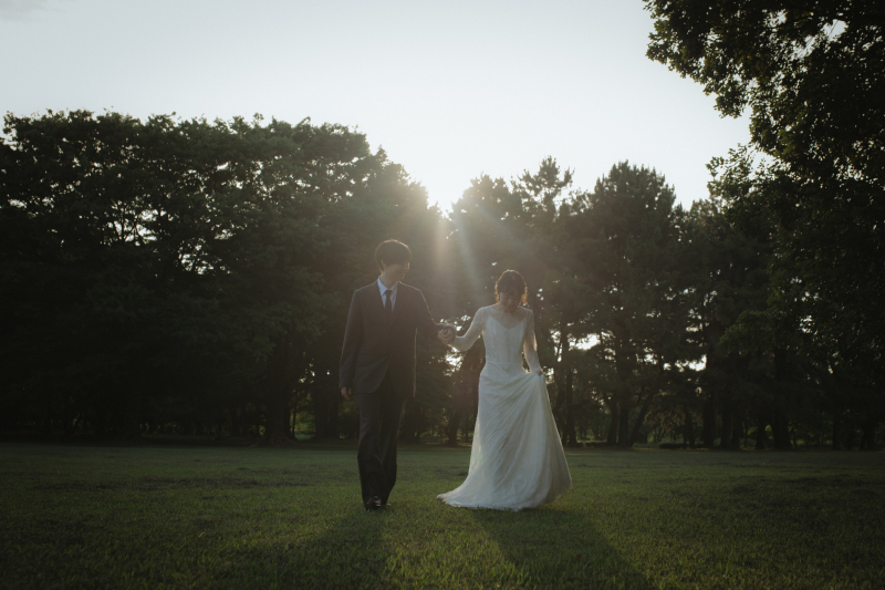 夕日をバックに
