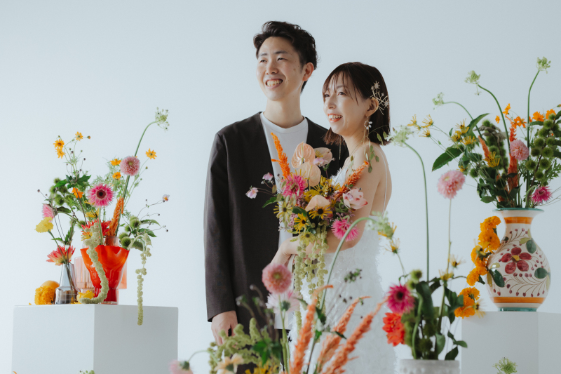 装花に囲まれて