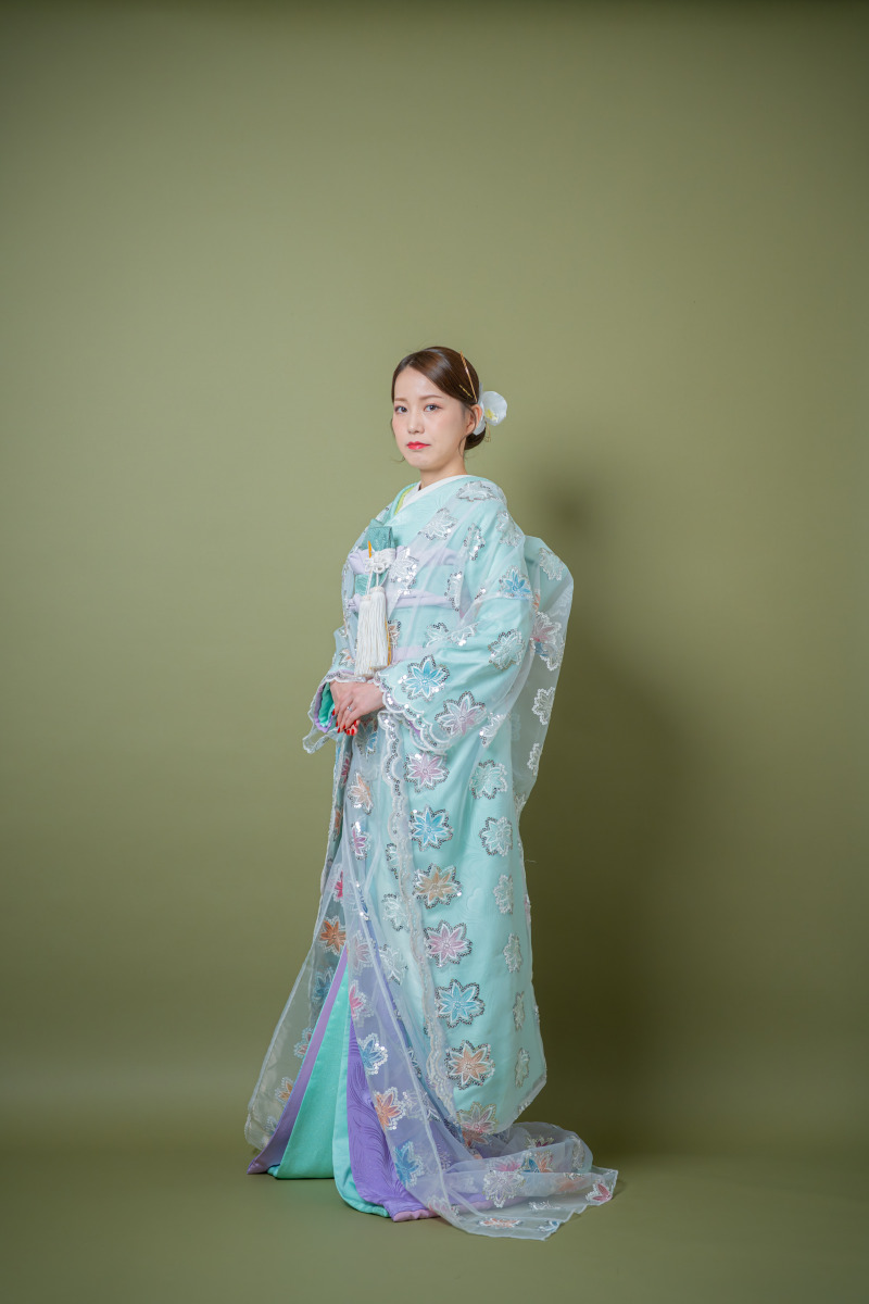 色掛下（アクアブルー&times;裏地パープル）