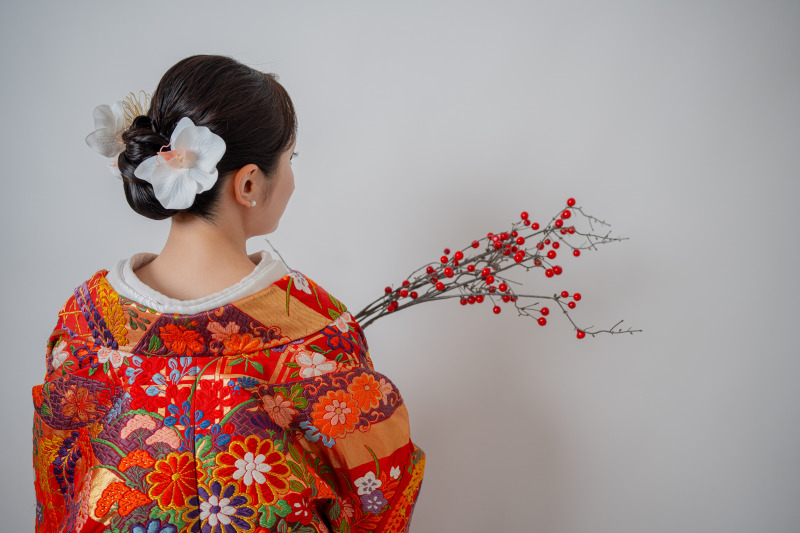 お母様が作ってくださったヘアアクセをメインに。