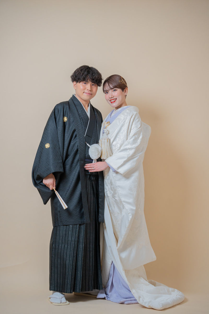 白無垢とパープルの掛下の組み合わせ◎