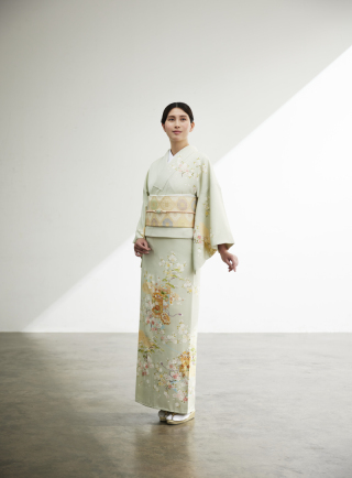 グリーン貝桶雲取桜松（訪問着）