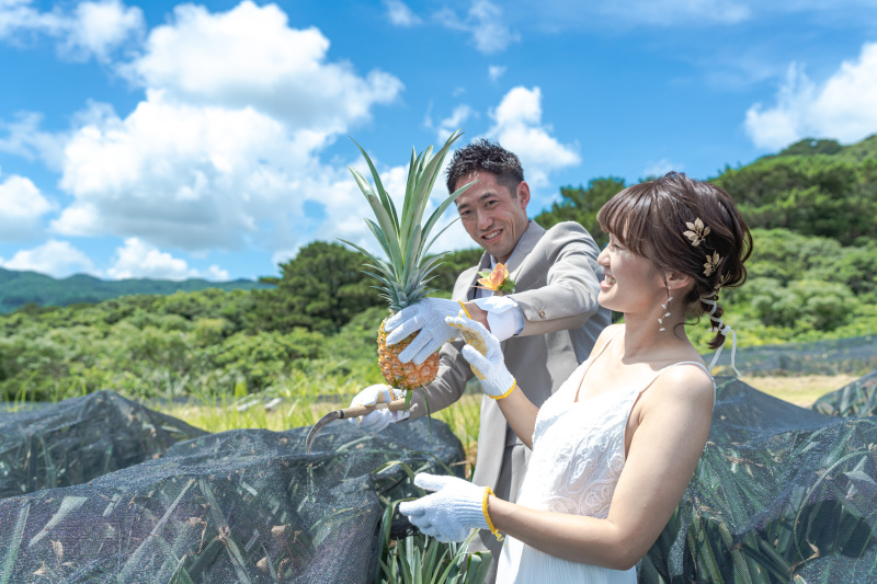 二人で力を合わせて取れたパイナップル!
