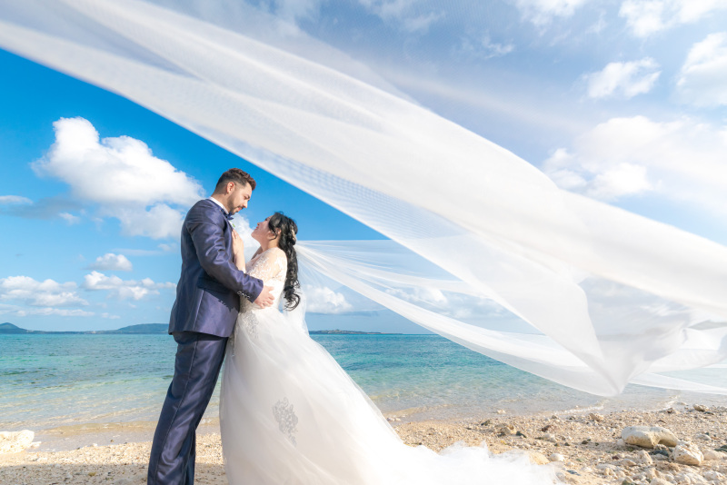 ロングベールがなびく。白が映える。