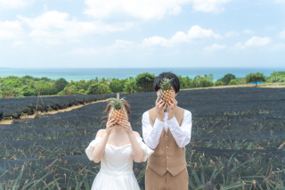 自分で収穫したパイナップルでファーストバイト！石垣島体感フォトウェエディング