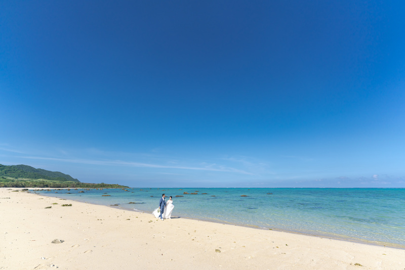 そして誰もいないビーチへ。青い海と白い砂浜。