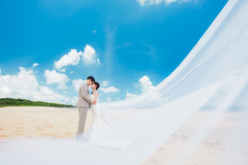 風があるからよりなびく白いベールも。