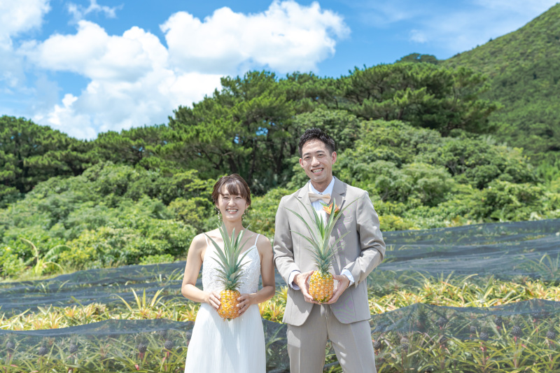 石垣島体感フォトウェエディング!初めての共同作業はパイナップル収穫!