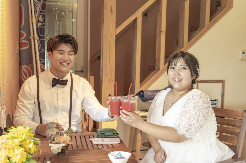 休憩タイム。アセロラジュースで乾杯!