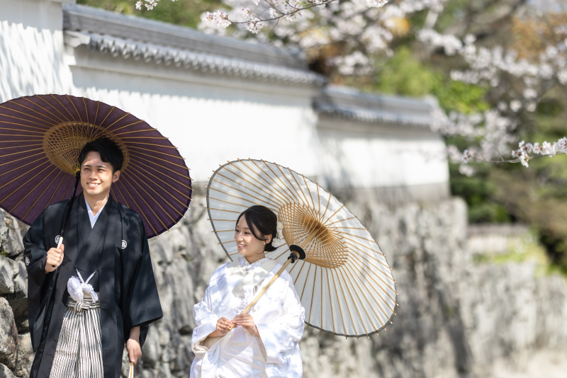 比叡山坂本プランで桜撮影と琵琶湖のロケのおしゃれなお二人。