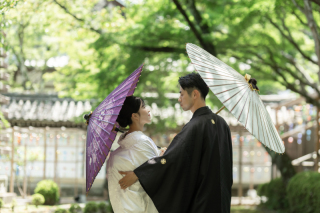 西教寺と琵琶湖の素敵なお二人。琵琶湖はロケーションを変えて。