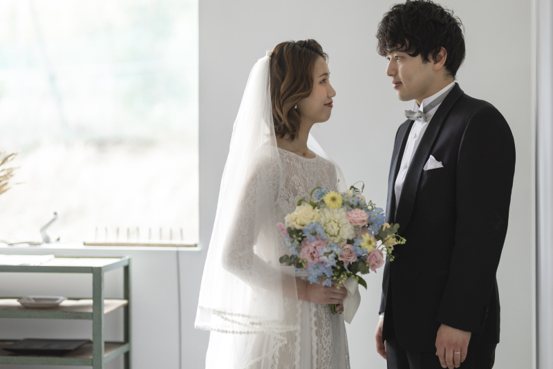 ベールをつけていただいてスタジオ撮影。