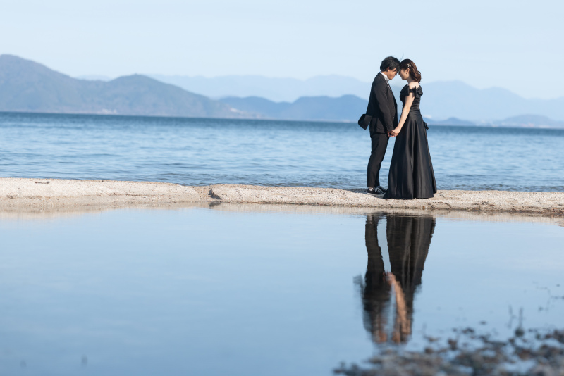 楽しすぎた和装からの琵琶湖は黒のコーディネート。