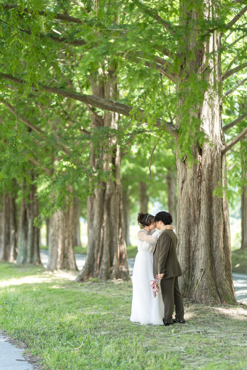 メタセコイアラストは引きのカットでキスシーン。