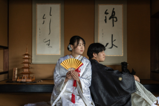 ご料亭での和装撮影のお二人。
