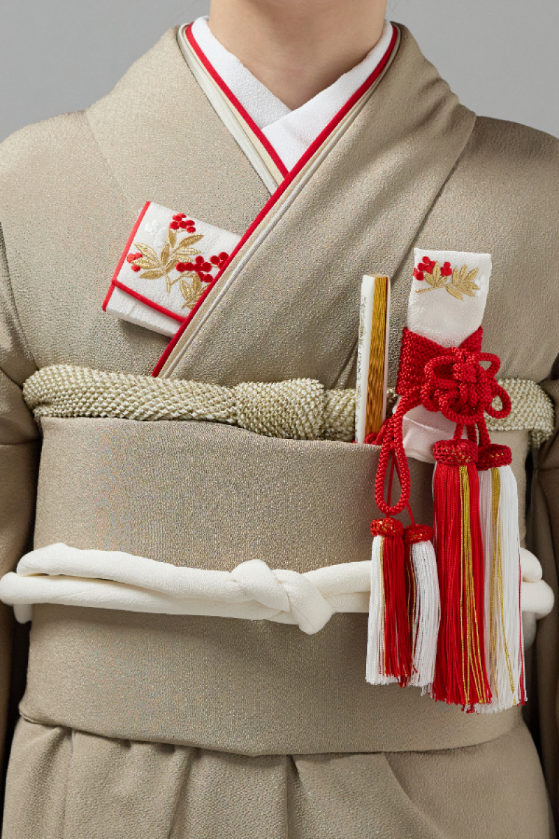 掛下コーディネート茶色　重衿赤ベージュ2