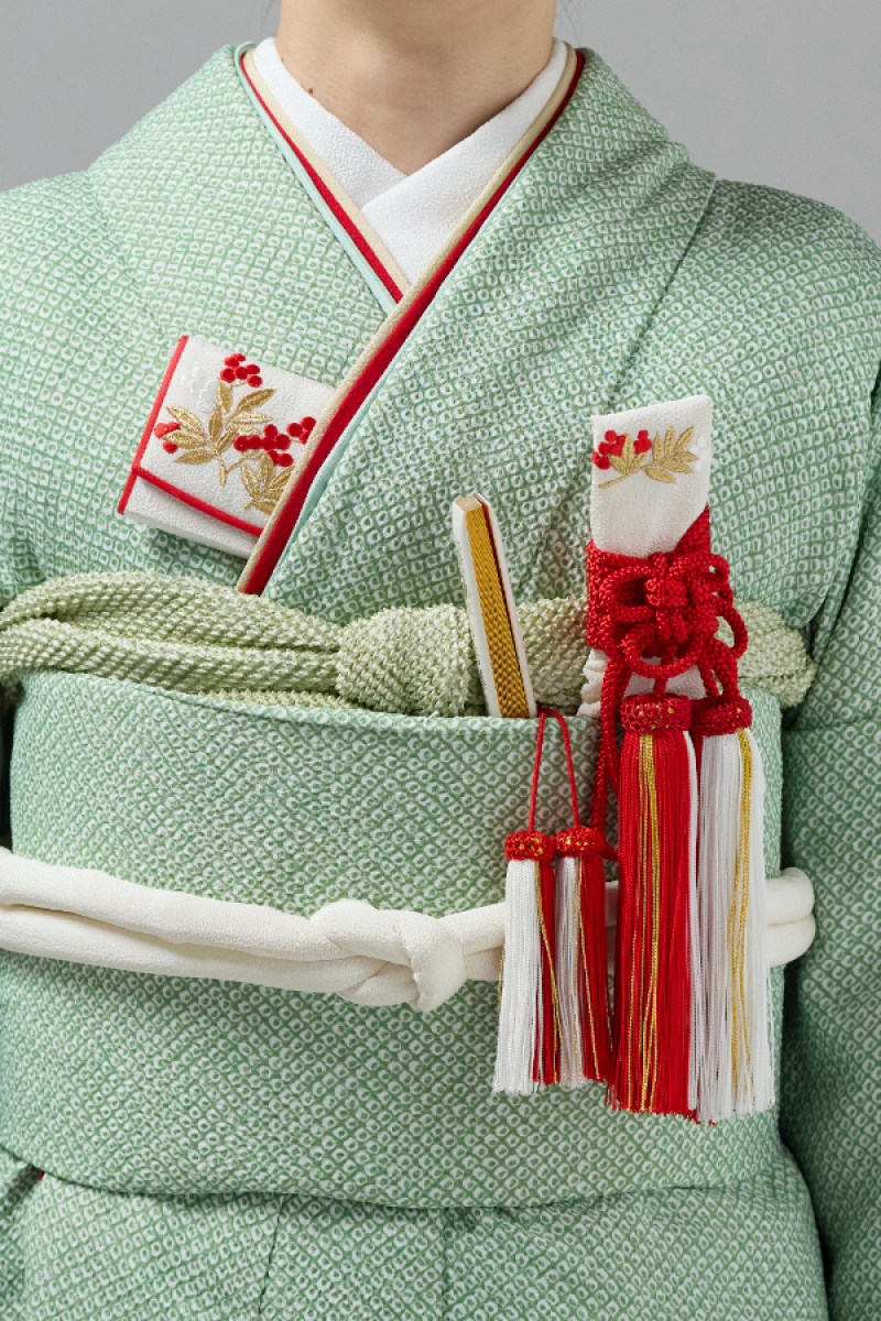 掛下コーディネート薄緑　重衿赤ベージュ2