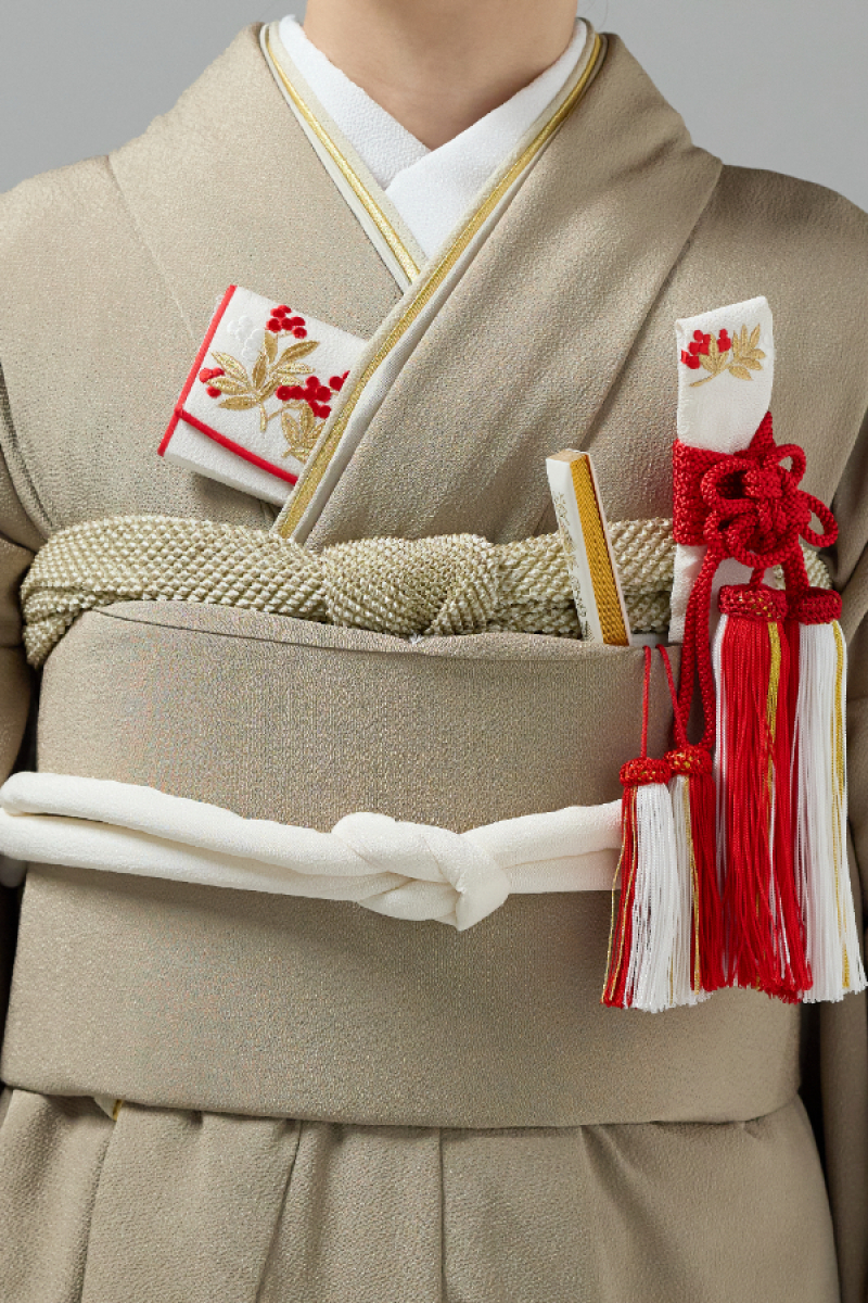 掛下コーディネート茶色　重衿ベージュ金2