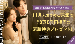 11月キャンペーン！26年1月末迄の申し込み限定！ドレス1着プレゼントなど豪華特典付き