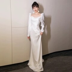 袖付きスレンダー編み上げドレス