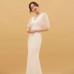 Eliseチュールパフスリーブスレンダーマーメイドドレス