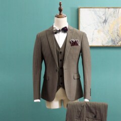 ストライプスリーピースタキシードカーキ