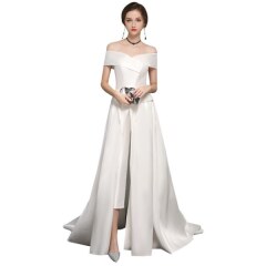 トレーン付きサテンパンツドレス