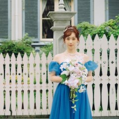 M,Lサイズブルーパフスリーブドレス