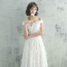 シンプルドレス:オフシュルダー羽ドレス