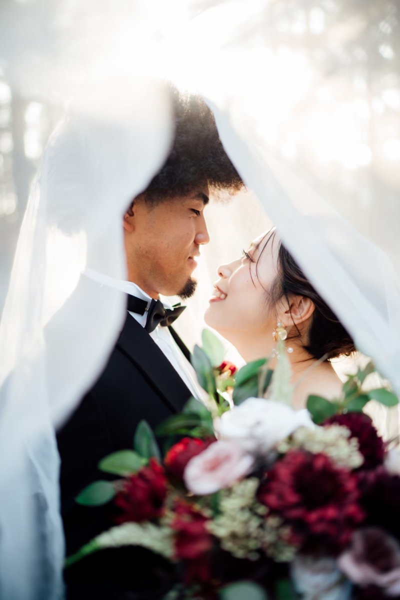 ベールを使った印象的なカット