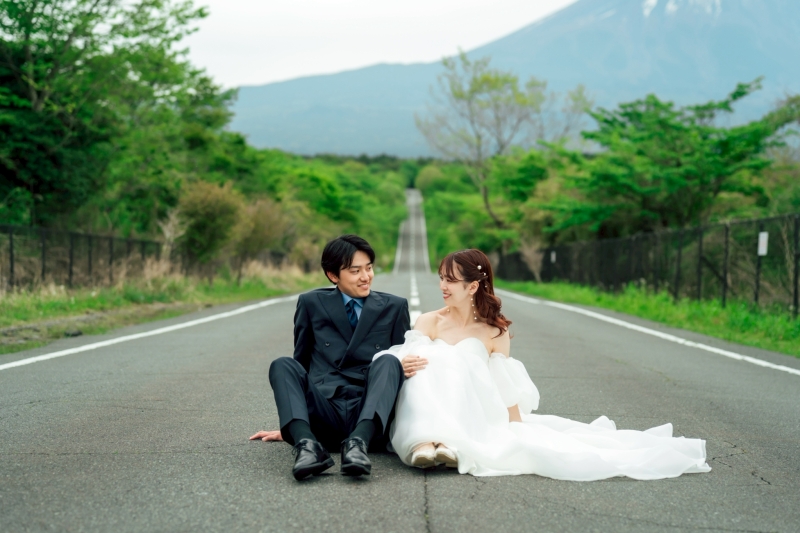 最後は朝霧高原の一本道で