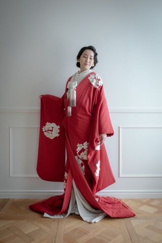 三越ちりめん花丸紋 赤
