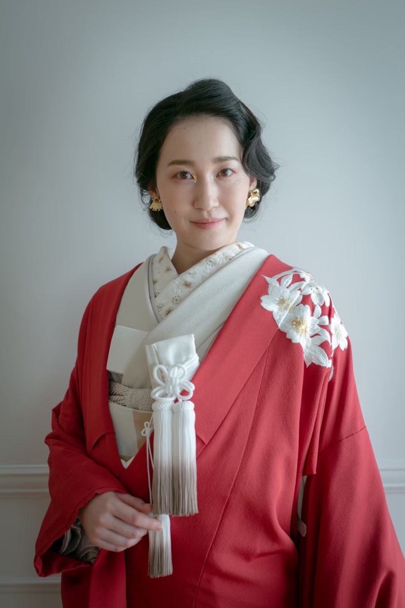 三越ちりめん花丸紋 赤