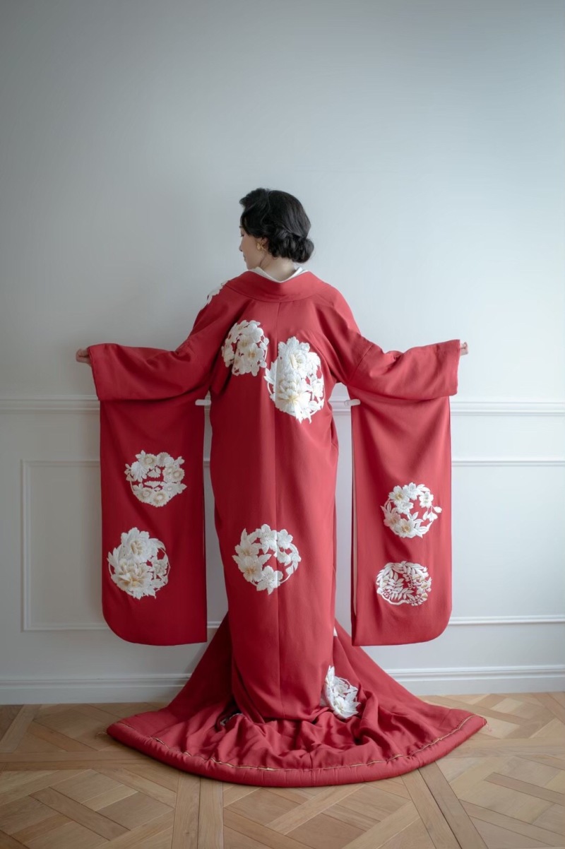 三越ちりめん花丸紋 赤
