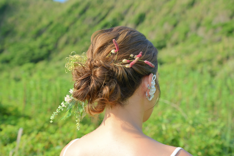 生花を使用したヘアーセットがとても素敵でした