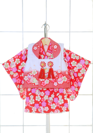 1Bｰ25　花うさぎ赤まり刺繍