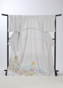 301　色留袖　グレーなでしこ百合ラメ