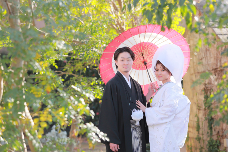 洋髪用の綿帽子を使ってお庭フォト♡