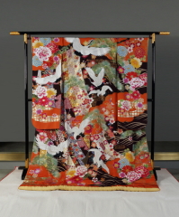 Ψオレンジ牡丹と鶴