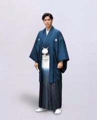 緑刺子紋付袴　緑ぼかし銀縦錦華