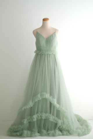 くすみグリーンAラインドレス