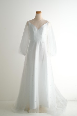 パール付きAライン長袖ドレス