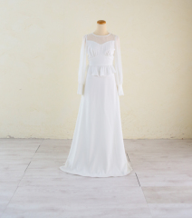 ペプラム長袖ドレス