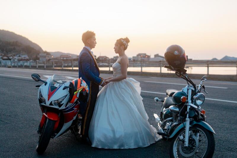 サンセットとバイク