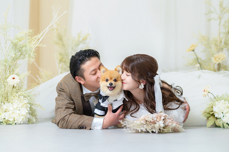 【撮影貸切で安心!】ペットも家族 ♪先輩カップルに好評&予約受付中! ペットOK スタジオ洋装プラン