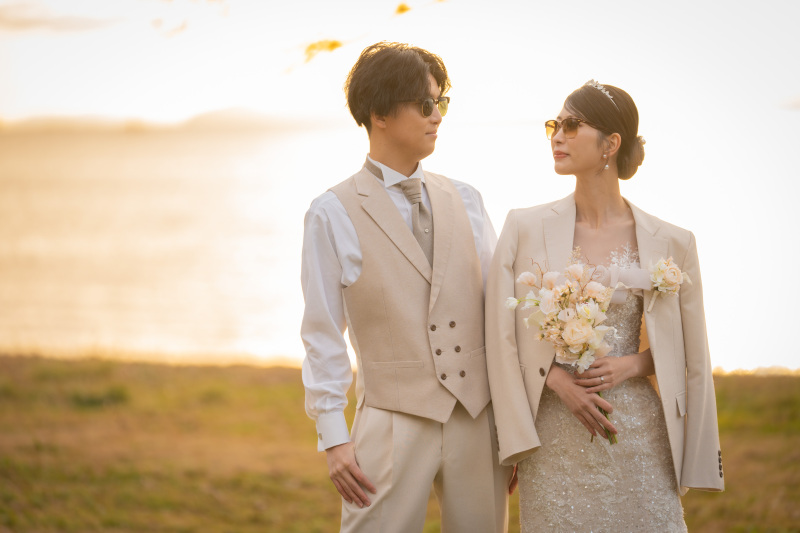 夕日に染まる琵琶湖フォトウェディング